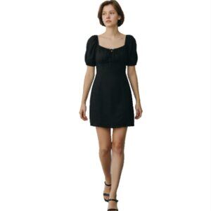 NWT Black Eyelet Off Shoulder Dress Sz S Puff Sleeve Lace Up Boho Mini